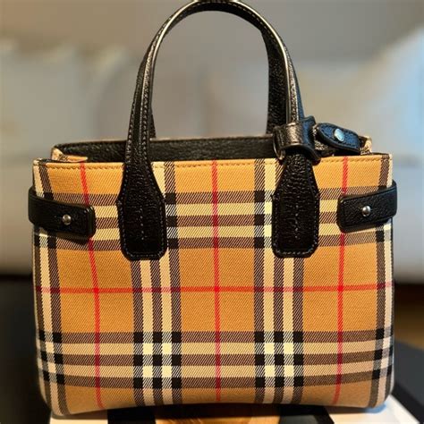 BURBERRY Goatskin Vintage Check Small Banner Tote Black 